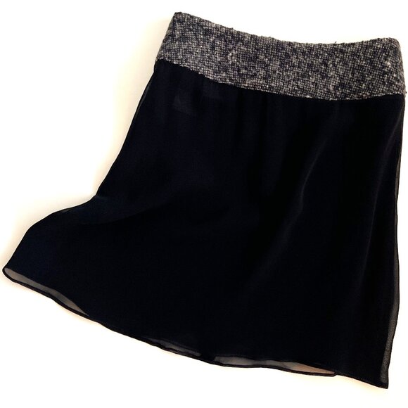 D&G Dolce & Gabbana Black Chiffon Skirt with Wool Boucle Waistband, size 42 (38) - Picture 4 of 7